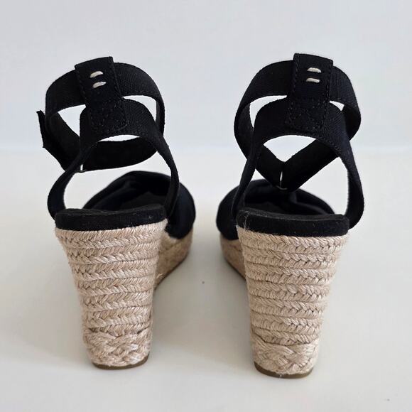 TOMS Black Jute Heel Wedge Espadrille Sandals Open Toe Ankle Strap Size 8 - Picture 4 of 7